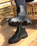 Bota Tratorada Prada Couro Preto Feminino Premium - Loja Menina Maluca