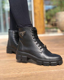 Bota Tratorada Prada Couro Preto Feminino Premium - Loja Menina Maluca