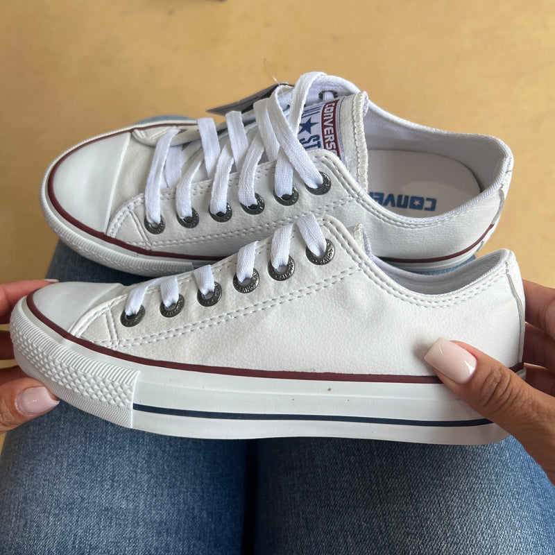 Tênis All Star Branco e Vermelho Courino Premium - Loja Menina Maluca