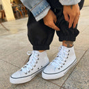 Tênis All Star Cano Alto Branca Courino Feminino Premium - Loja Menina Maluca