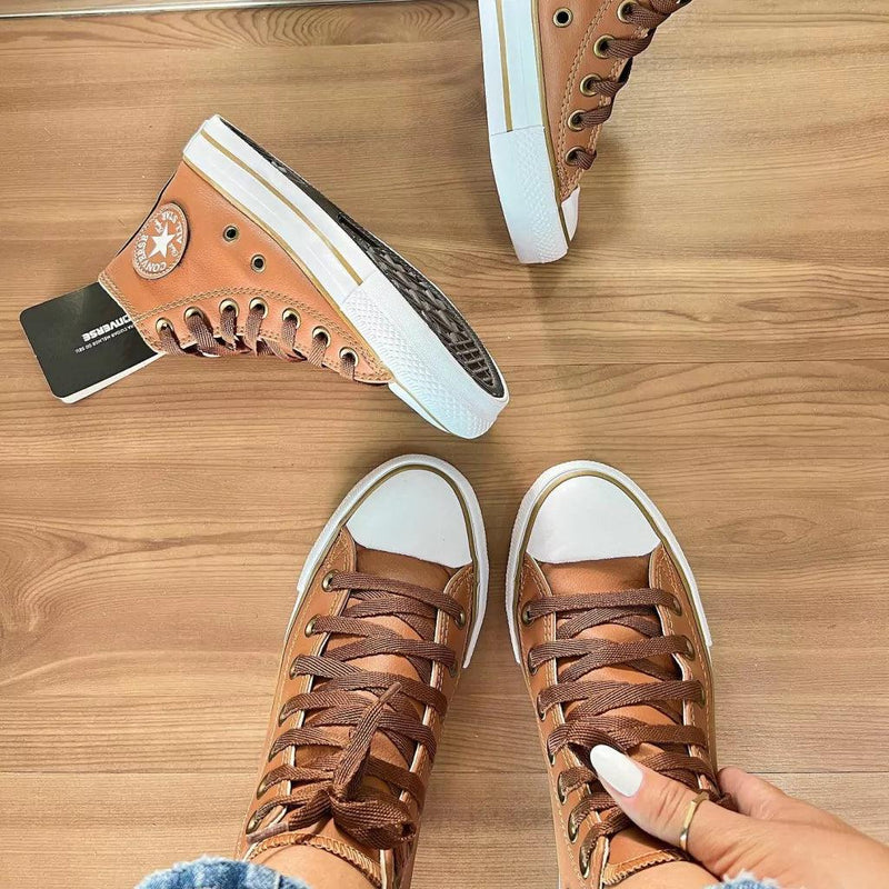 Tênis All Star Cano Alto Courino Caramelo Feminino Premium - Loja Menina Maluca