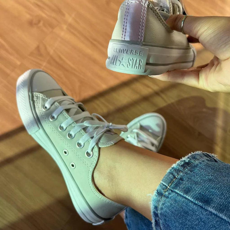 Tênis All Star Courino Cinza e Lilás Feminino Premium - Loja Menina Maluca