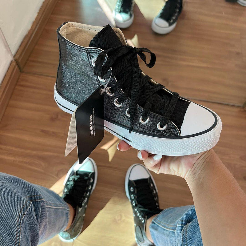 Tenis All Star Preto Brilho Cano Alto Feminino Premium - Loja Menina Maluca