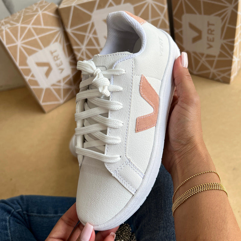 Tênis Vert Branco e Nude Cadarço Premium - Loja Menina Maluca