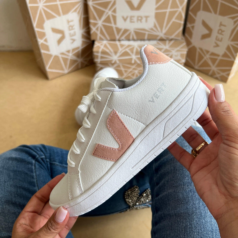 Tênis Vert Branco e Nude Cadarço Premium - Loja Menina Maluca