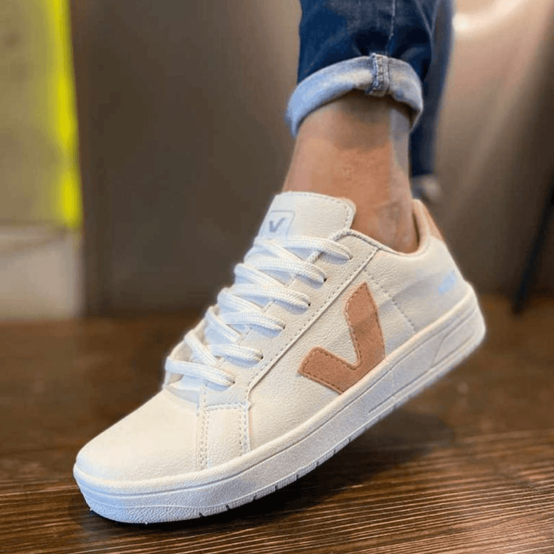 Tênis Vert Branco e Nude Cadarço Premium - Loja Menina Maluca
