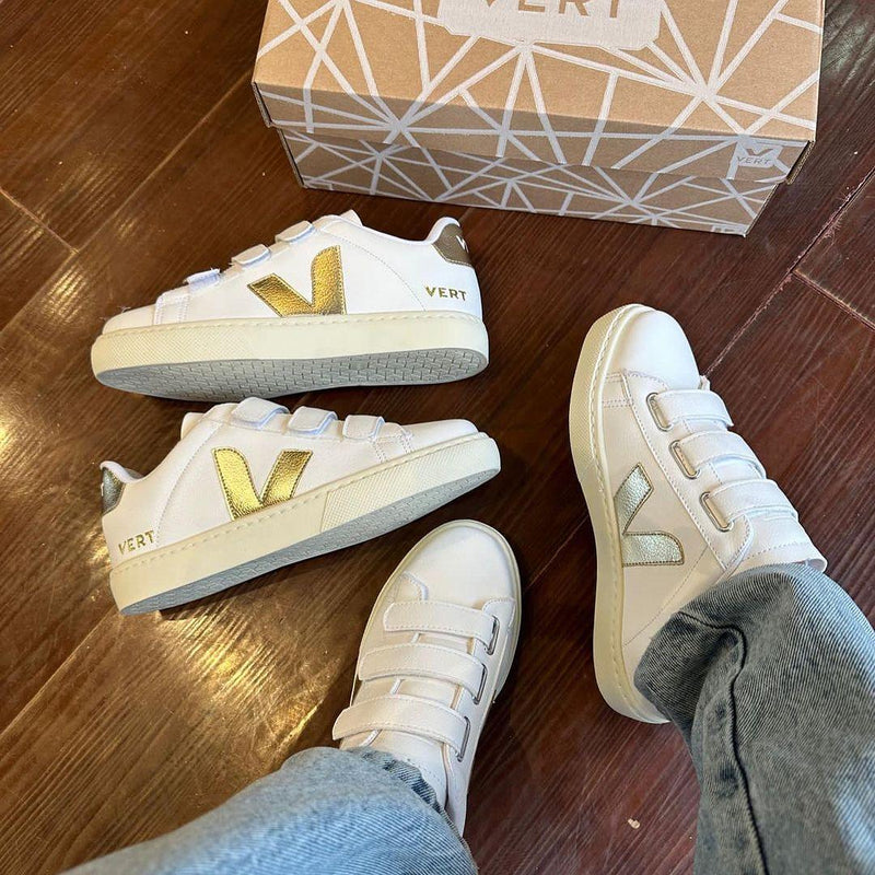 Tênis Vert Velcro Branco e Dourado Premium - Loja Menina Maluca