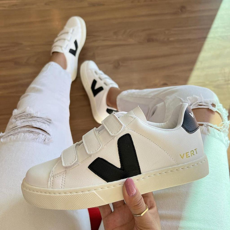 Tênis Vert Velcro Branco e Preto Premium - Loja Menina Maluca