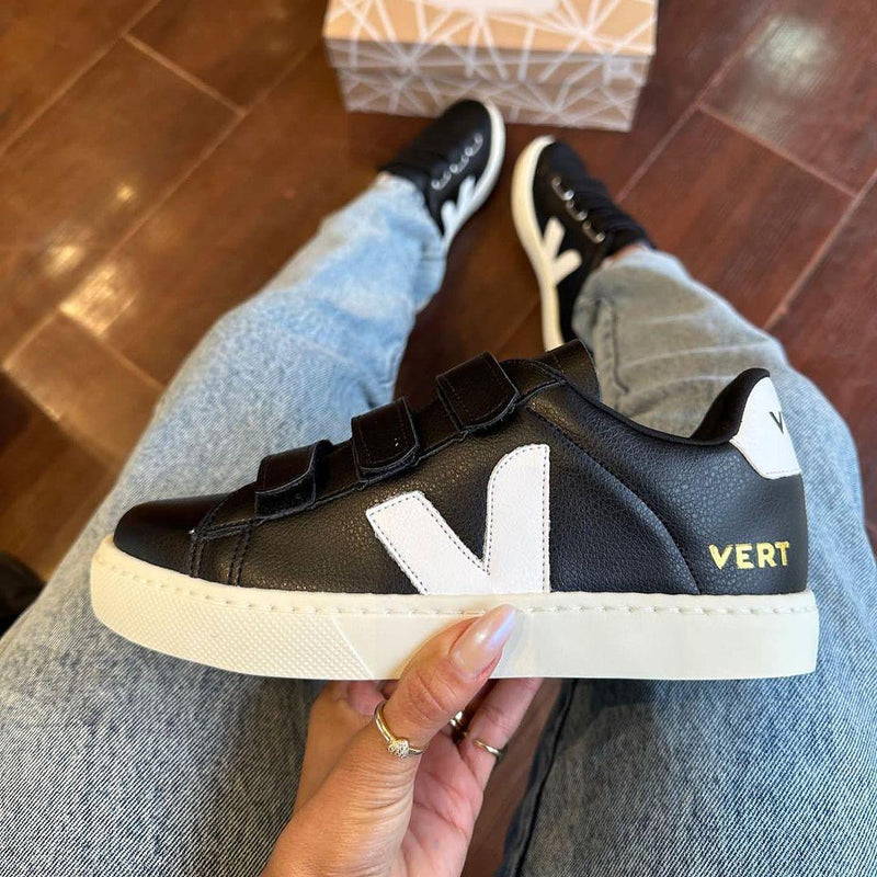 Tênis Vert Velcro Preto e Branco Premium - Loja Menina Maluca