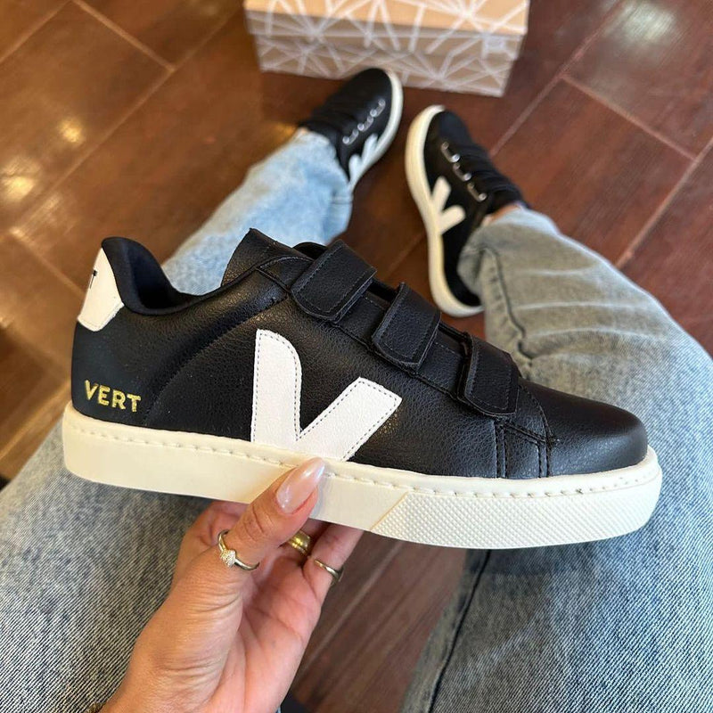 Tênis Vert Velcro Preto e Branco Premium - Loja Menina Maluca