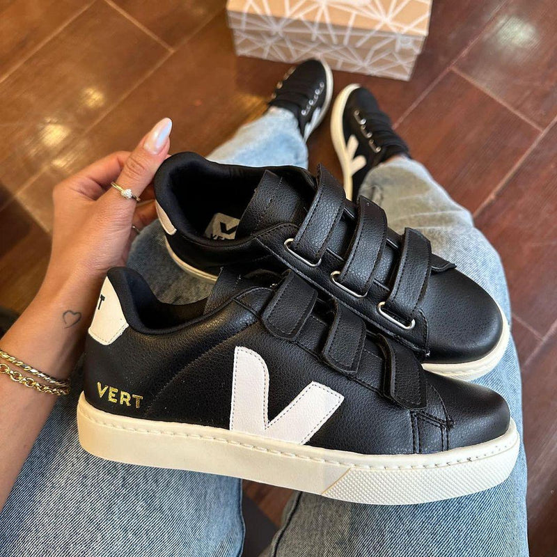 Tênis Vert Velcro Preto e Branco Premium - Loja Menina Maluca